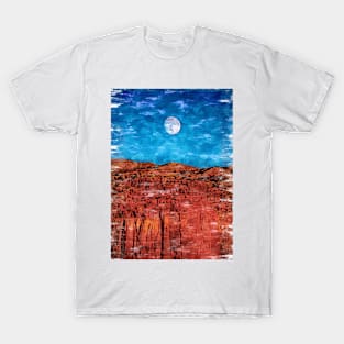 Full Moon Over The Red Mountain Range. For Moon Lovers. T-Shirt